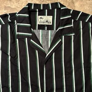Bather Shirt Mens Large Black Short Sleeve Striped Camp Button Canada